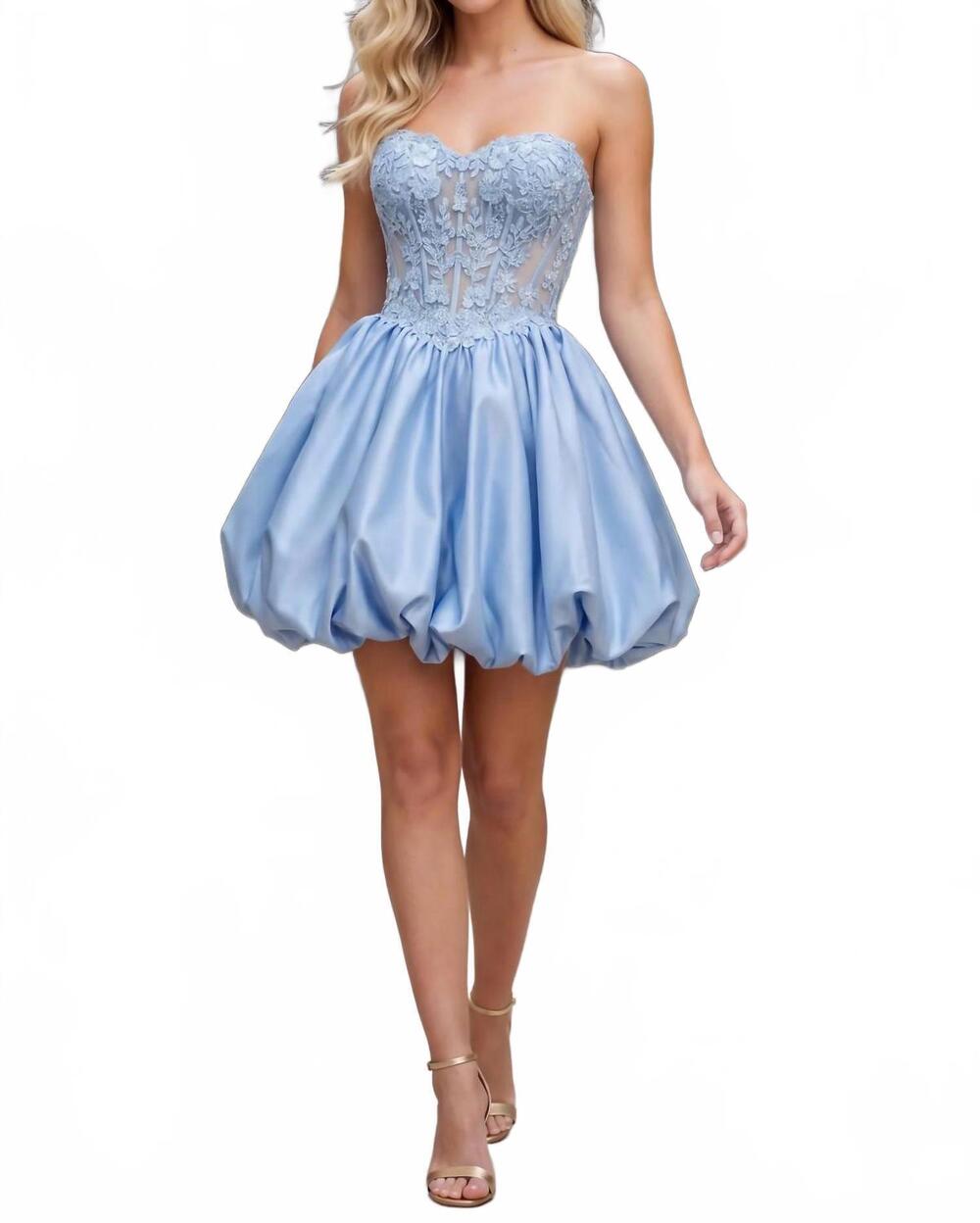 NEW NOX ANABEL strapless lace mini homecoming dress in powder blue